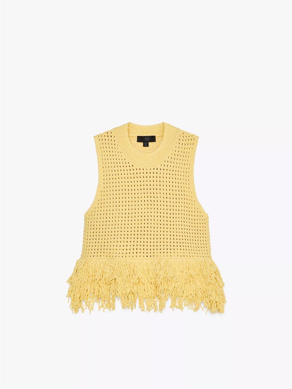 Zara Fringed Checkered Knit Top Yellow Tank Top